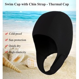 Men Women Swim Cap with Chin Strap Swimming Cap Women Thermal Swim Cap Hat Head Warm Swimming Cap Diving Hat Neoprene Nylon Swim Cap Wetsuit Hood Adjustable Swimming Cap for Diving Surfing Rafting