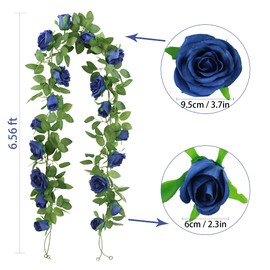 Felice Arts 2 Pack Blue Artificial Floral Garland 13 FT Fake Rose Vine Hanging Rose Garland for Wedding Flowers Table Centerpiece Arrangement Room Baby Shower Teepee Mirror Decor(Royal Blue)