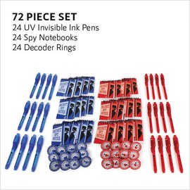 72 Piece Set - 24 Invisible Ink Pens, 24 Decoder Rings and 24 Spy Notebooks - Birthday Party Favors, Escape The Room Supplies, UV Pens With Disappearing Ink - For Kids Goodie Bags End Of Year Gifts