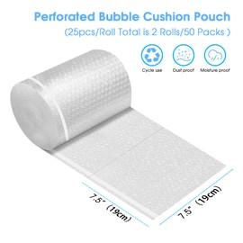 Pacific Mailer Bubble Cushion Wrap Pouches 7.5x7.5 Inch Total 50 Packs Self Sealing Bubble Pouch Bags Roll for Packing, Shipping, Storage, Moving [Clear]