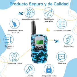 Walkie Talkie para Niños,2 Pzs Radios Walkie Tokis con Pantalla LCD,Linterna VOX y 22 Canales,Radio Juguete para Interiores y Al Aire Libre con 3KM Largo Alcance,Regalo para Niños y Niñas de 3-12 Años