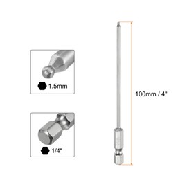 HARFINGTON 2pcs Ball End Hex Screwdriver Bit Set 1.5mm (H1.5) Size 1/4" Hex Shank 100mm (4") Long Magnetic Ball Head Bits S2 Steel Metric Screw Driver Bit