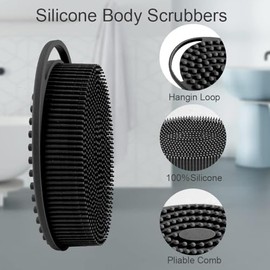 Set de cepillos corporales y de baño de silicona, cepillo de espalda de mango largo, cepillo de baño, cepillo para champú, cepillo facial, gancho grat