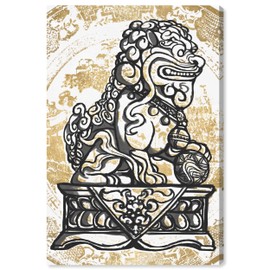 The Oliver Gal Artist Co. World and Countries Wall Art Canvas Prints 'Foo Dog Luxe Night by Julianne Taylor' Home Décor, 20" x 30", Gold, Black