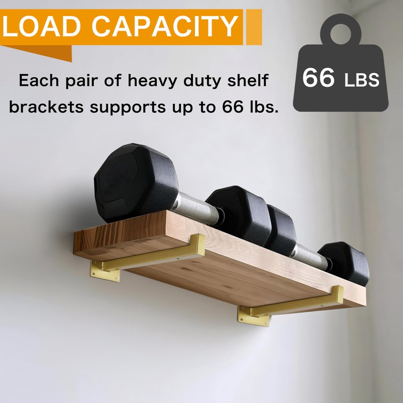 EZYDECOR Shelf Bracket 10 Inch Gold Shelf Brackets Wall Mounted