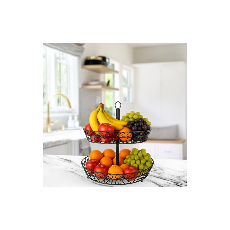 SDZOREN Metal 2-Tier Floor Fruit Basket – Easy to Assemble,