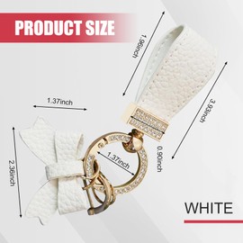 DACIRTY Bling Car Bowtie Keychain, Rhinestone Alloy Lychee Pattern PU Leather Exquisite Pendant, Women Auto Parts (White)