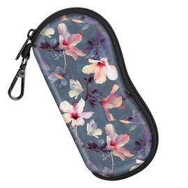 Fintie Glasses Case with Carabiner, Ultra Light Portable Neoprene Zipper Sunglasses Soft Case, Blooming Hibiscus