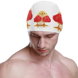 Dallonan Swimming Cap Funny Chicken Yellow Animal Unisex Adult Swim Cap Polyester