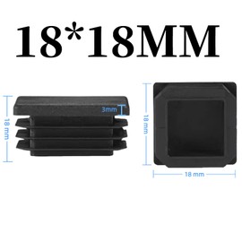Square Plastic Plugs 20PCS 18mm x 18mm Black Tube Inner End Caps,End Cover Caps for Furniture Tables Desks Chairs Bed