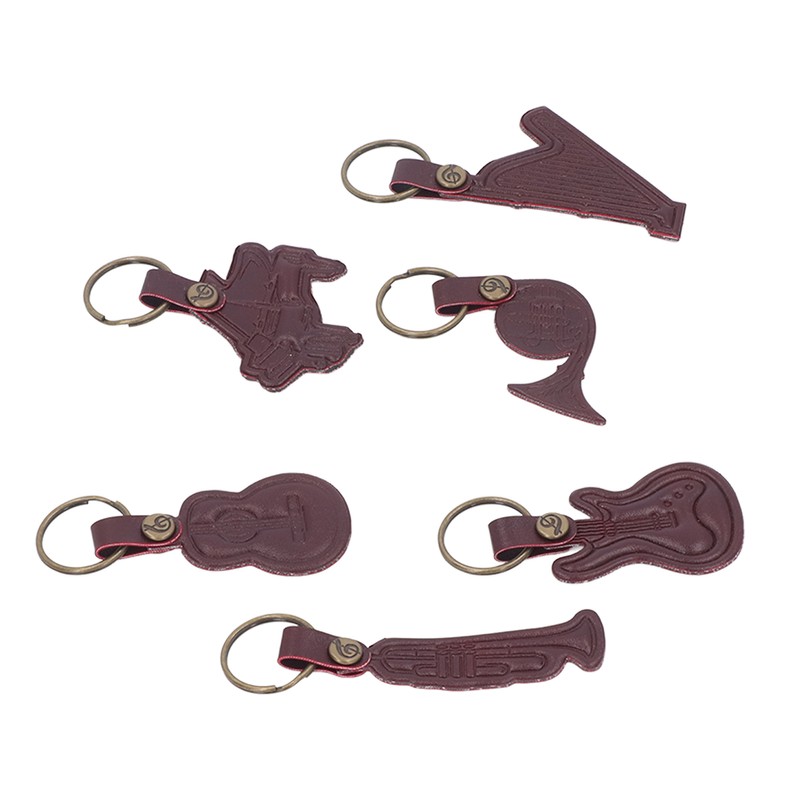 7PCS Cowhide Musical Instrument Keychains Mini Guitar Violin Horn Bass