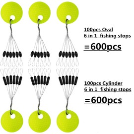 1200 Pcs Fishing Rubber Bobber Beads Stopper, 6 in 1 Float Sinker Stops, Black Oval Cylinder,Size L,M,S Available