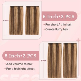 SEGO 4 Pcs Clip in Short Hair Extensions Real Human Hair Natural Thick Hairpieces Toppers for Women With Thinning Hair Add Volume -#4P27 Medium Brown&Dark Blonde
