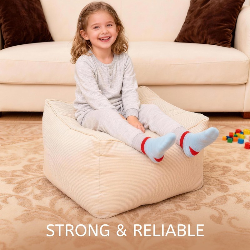 Kinevoli Square Corduroy Pouf Ottoman, Soft Fluffy Foot Stool with