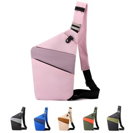 MaijjLyn Colorblock Wander Bag Anti Theft Bag Travel Purses Anti-Theft Crossbody Bag for Women & Men Slim Sling Bags, Pink&purple Right