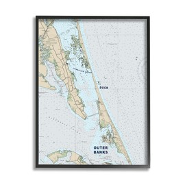 Stupell Industries Outer Banks North Carolina Cartography Nautical Map, Designed by Daphne Polselli Black Framed Wall Art, 11 x 14, Grey