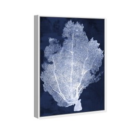 The Oliver Gal Artist Co. Nautical and Coastal Framed Wall Art Canvas Prints 'Coral Fan Cyanotype 2' Marine Life Home Décor, 20" x 30", Blue, White