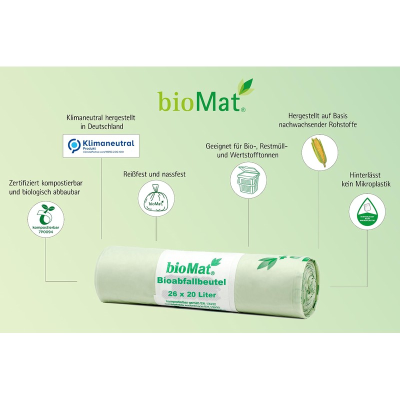 bioMat 20 L Compostable and Climate Neutral Organic Waste Bags