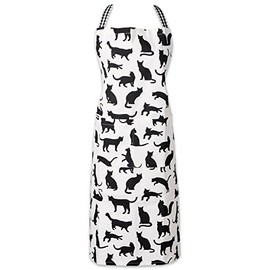 DII Everyday Pets Kitchen Collection Chef Apron, Large Pockets & Adjustable, 35x28", Black Cat Print