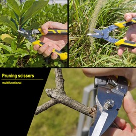 TOOLMAK Aviation Tin Snips 8.5 Inch Heavy Duty Scissors Stainless Steel Straight Metal Cutter Pruning shears Wire-cutters