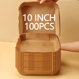 MAXTBEE 10 Inch Air Fryer Paper Liners, 100PCS Non-Stick Air Fryer Disposable Paper, Oil-Proof & High-Temperature Resistant Square Baking Parchment Paper for Air Fryer,Microwave and Oven