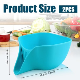 2pcs Multifunctional Silicone Drainer Basket, Kitchen Sink Food Drainer Vegetable Strainer Basket with Spout, Fruit Cleaning Bowl Vegetable Wash Strainer Fruit Rinser Kitchen Accessory (Sky Blue)
