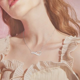POPKIMI Infinity Necklace Sterling Silver Love Heart Pendant Necklace Fashion Jewelry Gifts for Women Birthday Friend