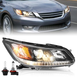 TUSDAR Headlight Assembly w/o LED DRL Set for 2013 2014 2015 Honda Accord Sedan 4-Door Halogen Projector Headlamp OE Style Driver and Passenger Side