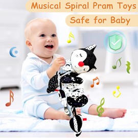 Funsland Spiral Pram Toys for Babies, Musical Infant Car Seat Toys Stroller Spiral Hanging Toys for Baby Girl 3-12 Months, Sensory Early Education Fox Crib Spiral Pushchair Toys Toy for Baby