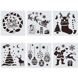 HAIKING Christmas Stencils, 6 Pcs Reusable Christmas Drawing Stencils for DIY Crafts, Scrabooking, Home Decor, Christmas Decoration (5.9 * 5.9in)