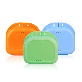 DNHCLL Pack of 4 Dentures Container False Tooth Locator with Air Vent Holes, Retainer Case Mouth Guard Case Orthodontic Denture Storage Container Carabiner Hook Portable and Easy To Travel
