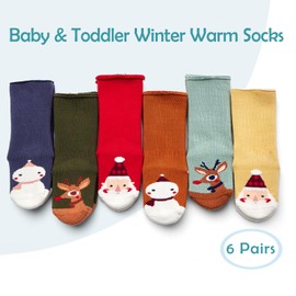 Baby Christmas Non Slip Winter Socks Boys With Grips Warm Socks Girls Thick Towelling Socks 6 Pairs 6-12/0-12 Months