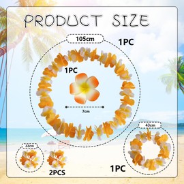 Lilbitty 5pcs Flower Chain Decorative Leis Flower Chains Hawaii Chains Flowers with Necklace Headband Bracelet Hair Clips Luau Flower Garland for Hawaii Beach Parties Wedding Orange White