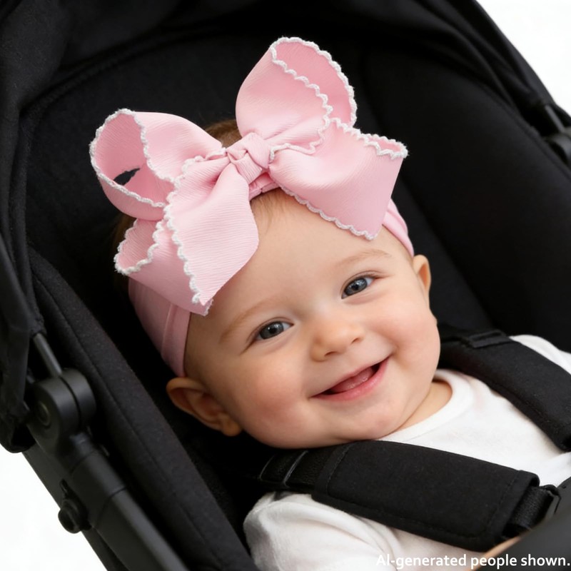 JOYFUNFABU 6'' Jumbo Pink Baby Girls Bow Headbands, Soft Nylon
