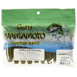 Yamamoto 92F-10-297 Fat Ika, 4-Inch, 10-Pack, Green Pumpkin/Black Flake