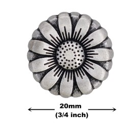 Bezelry 12 Pieces Morning Flower Metal Shank Buttons. 20mm (3/4 inch) (Antique Silver)