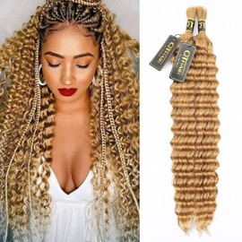 QTHAIR Deep Wave Bulk Human Hair for Braiding, 18 Inch, 100g, Honey Brown #27, 16A Grade Human Bulk Hair for Micro Braiding No Weft, Curly Human Hair for Boho Braids, Knotless/Goddess/Bohemian/Gypsy