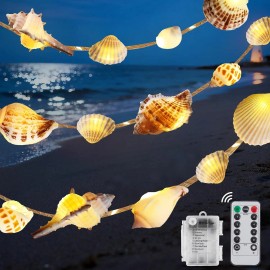 Beach Christmas Decor Seashell String Lights 8ft 40 LED with Remote Natural Sea Shells Garland Light for Wedding Ocean CoastalColor: Clam Shells 13.2ft 40 LED White, Size: 8ft 40 LED White