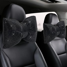 2 PCS Bling Car Pillows,Rhinestones Bowknot Car Headrest Pillow,Car Neck Pillow for Driver Relax Necksupport,Sleeping Travel Support Neck Pillow,Shiny Diamond Interior Accessories for Women,Black