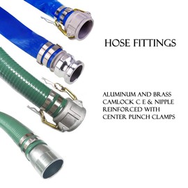 Eastrans Discharge Hose Pump Kit Includes 2" x 50' Blue PVC Backwash Hose & 2" x 20' Green PVC Suction Hose with Aluminum Camlock Fittings, Steel Round Hole Suction Strainer and Cam and Groove Adapter