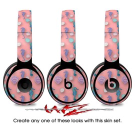 WraptorSkinz Vinyl Decal Wrap Works with Beats Solo Pro Headphones Seahorses and Shells Pink - Skin Only Beats NOT Included