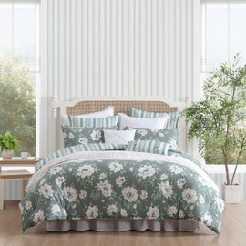 Laura Ashley - King Comforter Set, Premium Cotton Bedding with Matching Shams, Includes Bonus Decorative Pillows, Floral Home Decor, Oeko-Tex Certified (Wisley Floral Green, King)