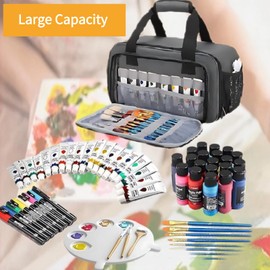 Zjyufy Acrylic Paint Organizer Bag Art Supply Storage Bag Hold up to 54 Bottles (2oz) Craft Paint Storage Case with Aluminum Foil Liner