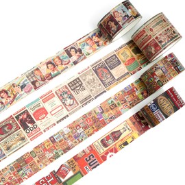 KAVI' S Retro Washi Tape Set Decorative Antique Masking Tapes Colourful for Art, DIY Crafts, Diary, Planner, Scrapbook, Packaging (Posters)