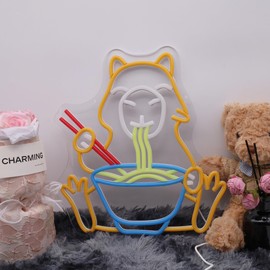 Capybara Ramen Noodles Neon Sign USB Powered for Wall Decor,Ramen Neon Night Light Sign Dimmable for Bar Man Cave Bedroom Pub Bar Accessories Decorations Aesthetic, Birthday Gifts