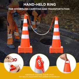 DWVO Safety Cones 36 Inch (6 Pack), with 16.4FT Chain and Ring, PVC Orange Traffic Cones 36 Inch with Base, 36 Inch Cone for Parking, Road Cones