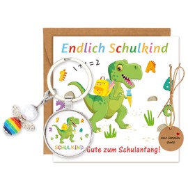 Augesak Guardian Angel Keyring, Key Fob for School, Folding Cards, Money Gifts with Envelope, Lucky Charm Back to School, Guardian Angel Pendant, Money Gift for School, Boys and Girls, Dinosaurs