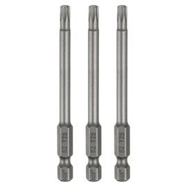 HARFINGTON 3pcs T25 Torx Head Screwdriver Bit 1/4" Hex Shank 3.15" (80mm) Long Magnetic No Hole Tip Tamper Proof 6 Point Star Screw Driver Drill Bits S2 Steel Industrial Power Screwdrivers