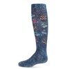 MeMoi Distressed Wash Denim Cherries Girls Knee High Sock Blue