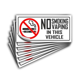 No Smoking/Vaping Signs - 6 Pack 3 x 1,5 inch - Premium Vinyl Self-Adhesive Stickers, Satin Laminated, Weather, Scratch, Water, UV and Fade Resistance Safety Warning, Indoor and Outdoor